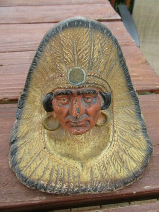 Vintage Cast Iron Native American Indian Chief Door Stop Doorstop Bookend