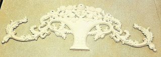 Flowering Vine In Vase White Cast Metal Vintage Wall Decor 23 " Long 8 " Tall