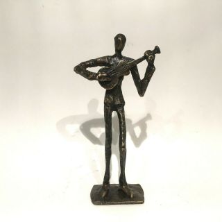 Vintage Mid Century Modern Bronze Abstract Guitar Player,  Musician 8 " Sculpture