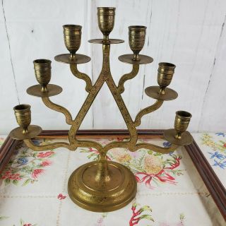 Vintage Ornate Brass 7 Cup Urn Branch Tree Sculpture Candle Holder Candelabra