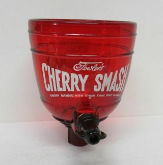 Vintage Fowlers Cherry Smash Syrup Dispenser Ruby Red Glass Soda Fountain Yz3099