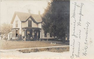 H7/ Waupun Wisconsin Rppc Postcard 1908 Home Residence Porch