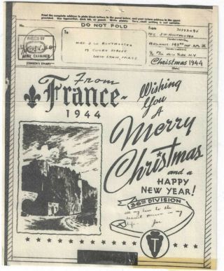 Wwii 143rd Infantry 36th Division France 1944 Merry Christmas V - Mail