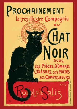 24 " Framed Canvas Print Vintage Art Painting Chat Noir Black Cat
