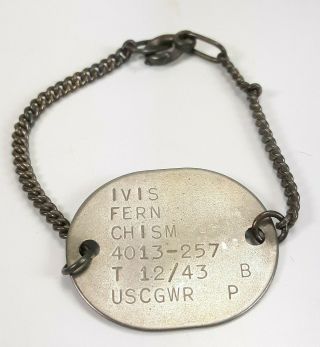 Wwii Us Coast Guard Womens Reserve Sterling Silver Id Bracelet Dog Tag