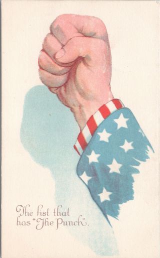 Postcard Wwi Anti - German Propaganda Us Uncle Sam Fist Card F4
