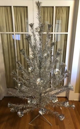 Vintage Aluminum Christmas Tree 6 Ft Pom Pom Royal Pine Complete w/ Color Wheel 2