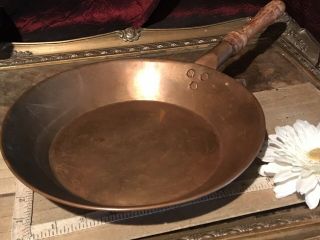 Vintage Copper Hammered Frying Pan Skillet W/wood Handle 9 1/2 "