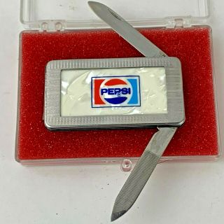Very Rare Vintage Pepsi Cola Mother Of Pearl Money Clip Duel Pocket Knife