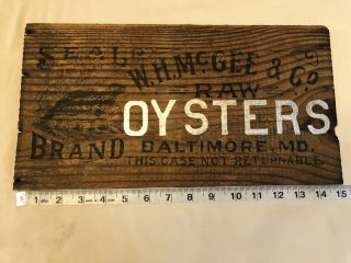 Vintage W.  H.  Mcgee & Co.  Seal Brand Raw Oyster Baltimore Md.