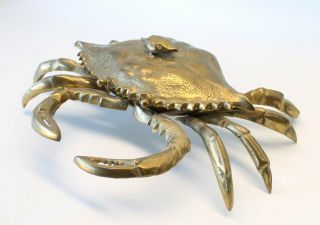 Large Mid Century Hollywood Regency Brass Crab Lidded Dish Sculpture Decor