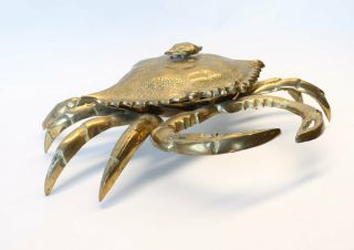 Large Mid Century Hollywood Regency Brass Crab Lidded Dish Sculpture Decor 2