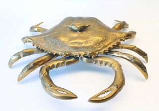 Large Mid Century Hollywood Regency Brass Crab Lidded Dish Sculpture Decor 3