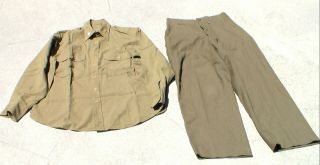 Old Ww2 To Korean War Era Us Army Officer Wool Shirt & Pants & Insignia
