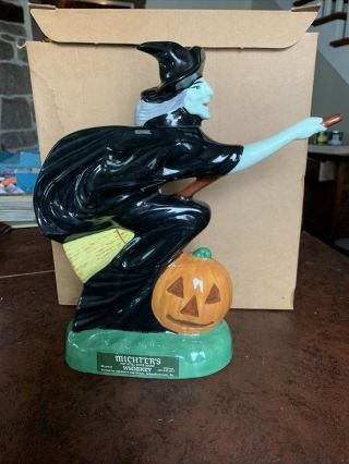 Rare Michter’s " Halloween Witch On Broom With Jack - O - Lantern " Whiskey Decanter