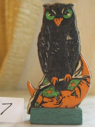 Vintage Owl On Branch Atop Moon Halloween Skittle Die Cut Embossed Germany 7