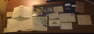 Wwii Us Army Soldier Grouping,  Papers & 2 Dog Tags W Spouses Name.