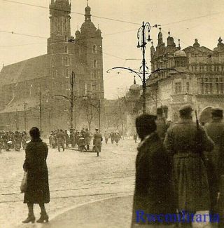 Occupation German Soldier Street View Of Busy Street; Krakau,  Poland