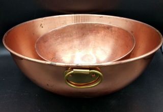 Vtg 11.  5 " & 8 " Solid Copper Mixing Bowls Candy Cauldron Brass Ring Round Bottom