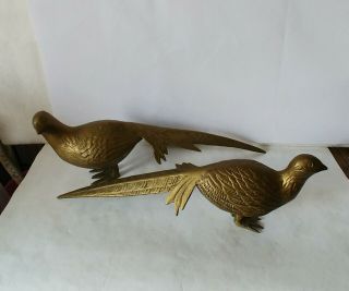 Pair Vintage Brass Pheasant Figurines Birds Quail Sculptures Paperweights Set 2