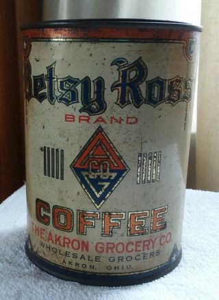 Vintage Betsy Ross Brand Coffee 1 Lb Tin Can Akron Ohio Grocery