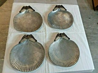 (4) Vintage Arthur Court Sea Shell Design Trays W/ Brass Seahorse