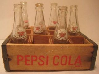 Old Miniature Advertising Pepsi Cola Soda Wooden Crate W/ 6 Canada Dry Bottles