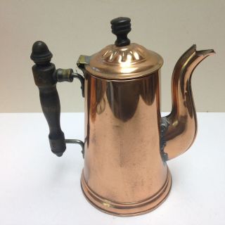 Vintage - - Copper Coffee/tea Pot Wood Handle & Fenial 7 - 1/2 " Tall 1900 
