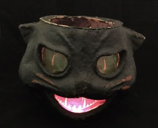 1940’s - 1950’s Vintage Antique Black Cat Head Pulp Paper Mache Lantern
