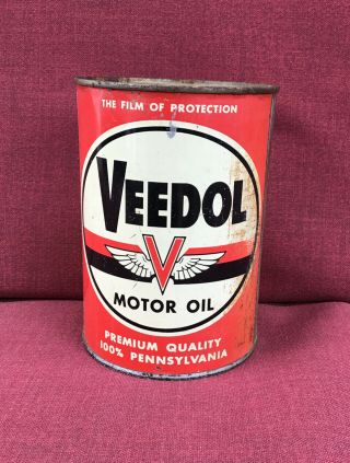 Empty Veedol 100 Pennsylvania Motor Oil 1 Quart Oil Can Tidewater Oil Co Gas