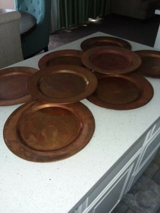 Set Of 8 Vtg Hand Hammered 12 " Copper Charger Plates - Combed Edge Ships