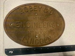 Robey & Co Steam Engine,  Threshing Machine Cast Iron Makers Plate 48cm Long