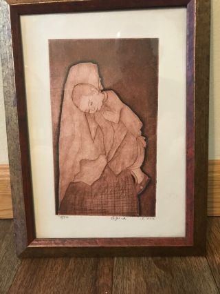 Amram Ebgi Colored Etching " Mother And Child " D 6/50