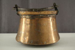 Vintage Estate Kitchen Primitive Metalware Copper Tin Lined Cook Pot Iron Handle