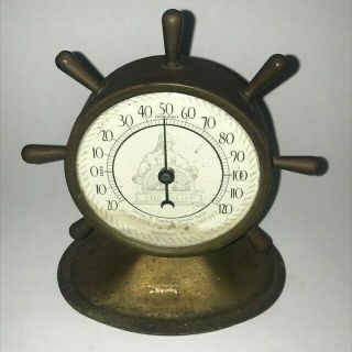 George B Preston Pilot Life Insurance Brass Ship Wheel Thermometer Greensboro Nc