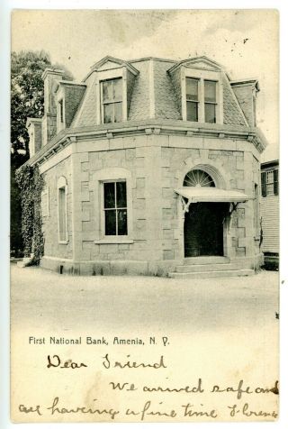 Amenia Ny - First National Bank Building - Postcard Dutchess County
