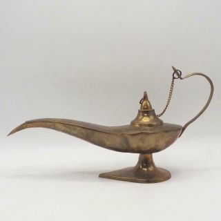 Vintage Large 14 " Brass Aladdin Genie Oil Lamp Aladdin Incense Burner