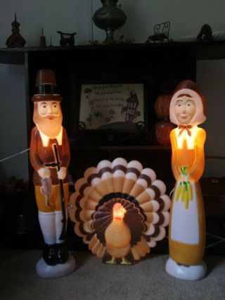 VTG Union Products Don Featherstone Thanksgiving Blow Mold Pilgrims Turkey 3