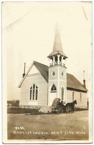 Kent City Michigan Mi Baptist Church Rppc Real Photo Postcard 1915