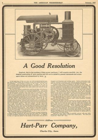 Large Old 1907 Hart - Parr Gasoline Traction Engine Tractor Ad Charles City Iowa