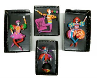 4 Cirque Du Soleil Dept 56 Jester Acrobat Collectibles Holiday Ornaments Vegas