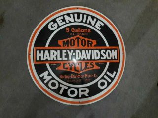 Porcelain Harley Davidson Enamel Sign 16 Inches Round