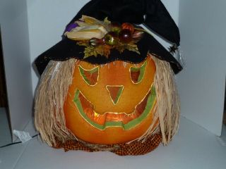 Halloween Fiber Optic Light Up Witch Hat Pumpkin Head Jack - O - Lantern Decoration