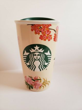 Starbucks Mug Ban.  Do 12 Oz Multi - Color Floral Travel Mug - Limited Edition Pink