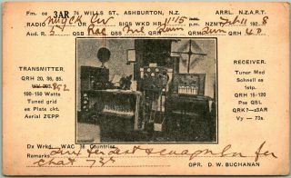 1928 Ashburton Zealand Qsl Amateur Radio Postcard W/ Photo Of Radio Set - Up