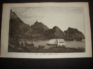 Captain Cook Voyages To Hawaii B/w Engraving 1786: A View Of Huaheine
