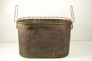Vintage Antique Large Copper Boiler Wash Tub W/ Metal Basket