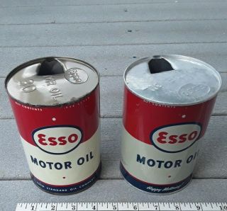 Vtg Esso Motor Oil Cans Steel & Aluminum Embossed 1940 