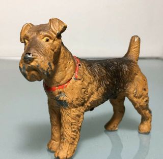 Antique Vintage Cast Iron Metal Brown Schnauzer Dog Figurine Animal Paperweight