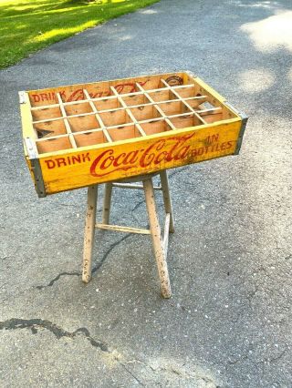 Vtg Yellow Wooden Wood Coca - Cola Coke Soda Crate 24 Pocket -